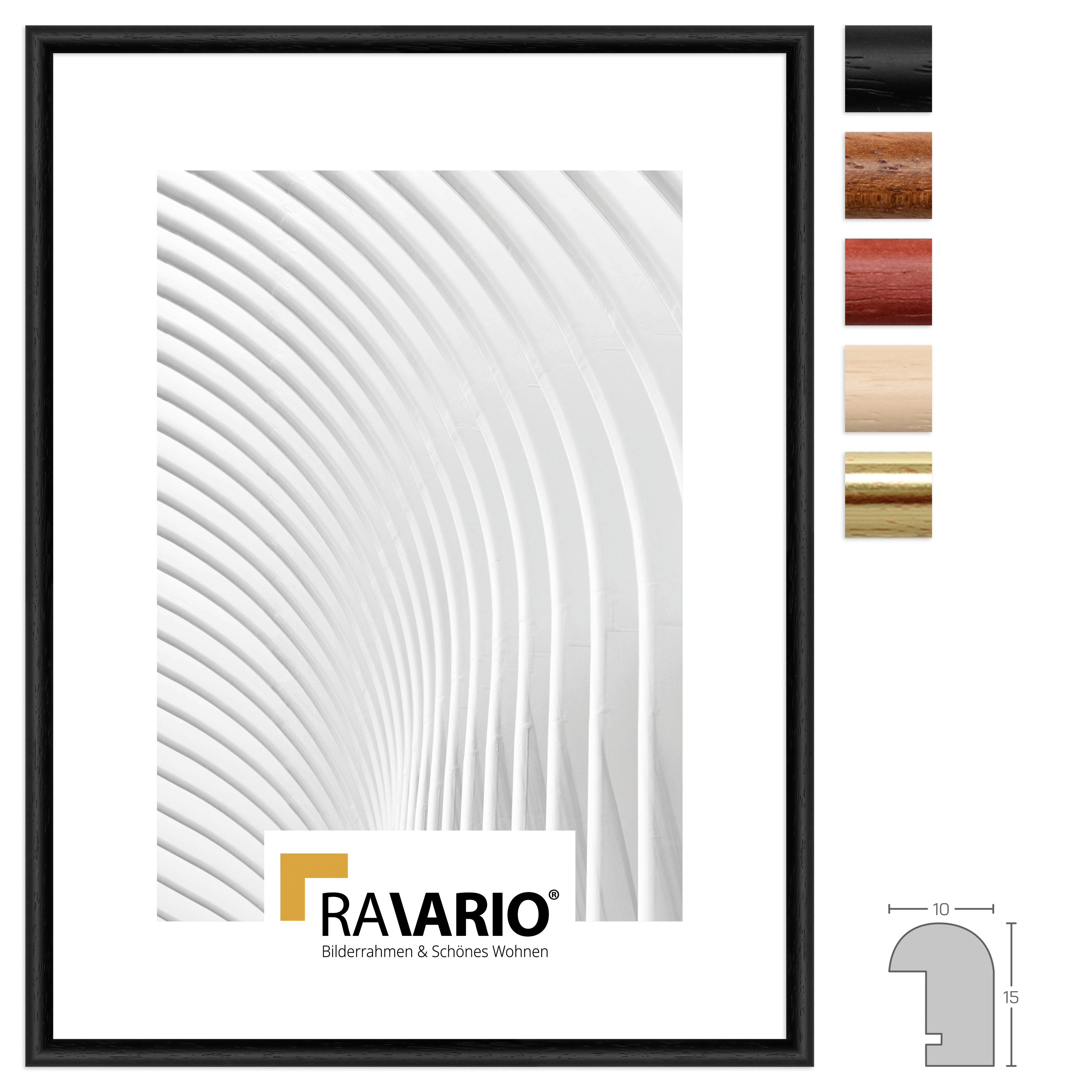 RAVARIO® Bilderrahmen RA-H003 Massivholz - Klassisch runde Leiste in 5 Farben