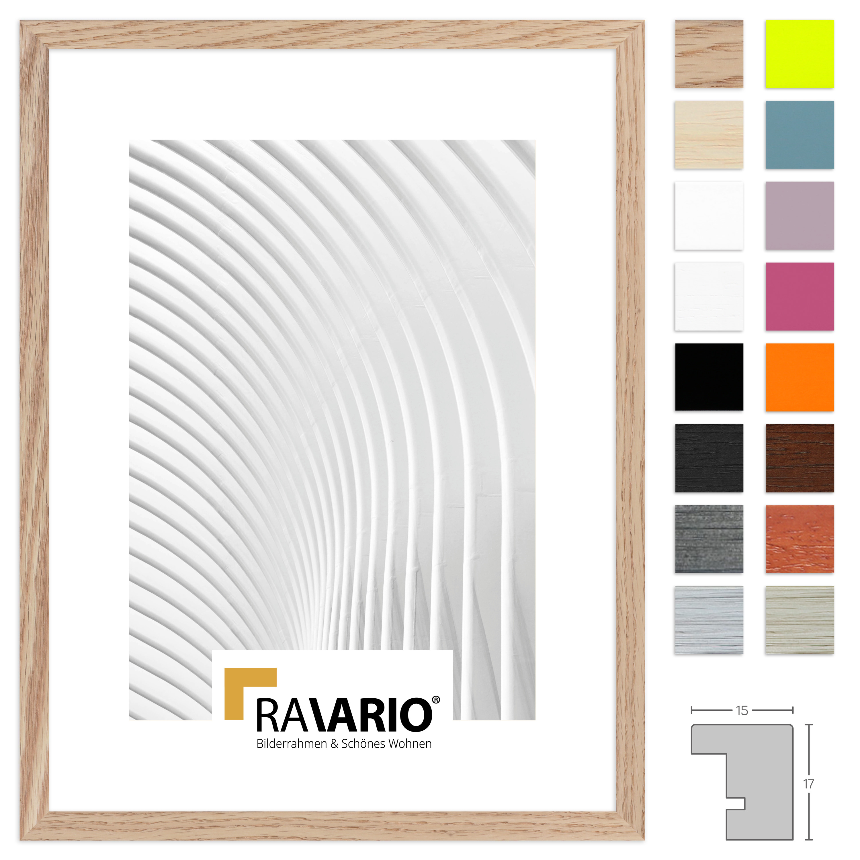 RAVARIO® Bilderrahmen RA-H950 Massivholz - Schmales Kastenprofil in 18 Farben