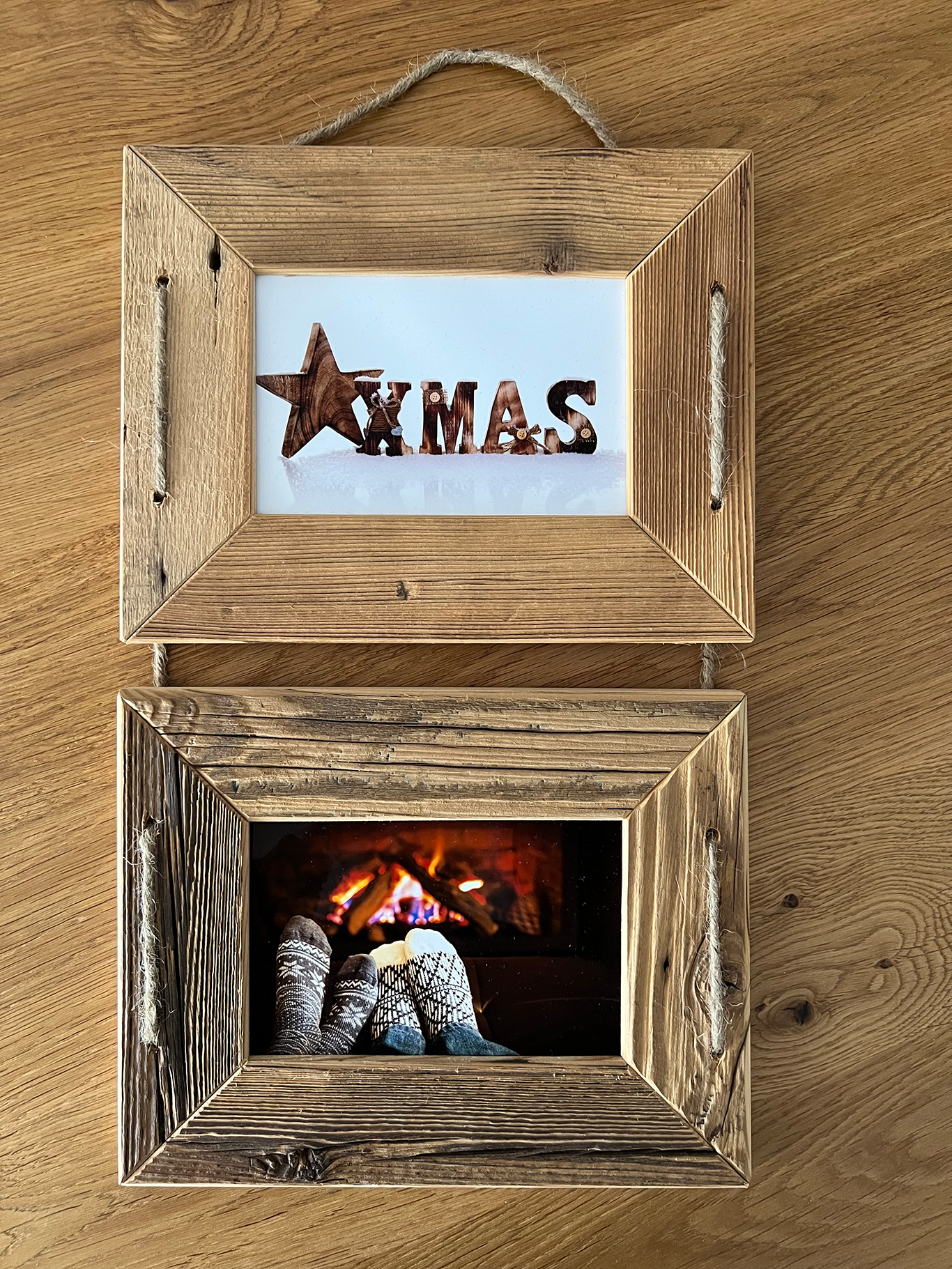Altholz-Rahmen 2er mit Schnur / Format 18 x 24 cm - Jeder Rahmen ein Unikat
