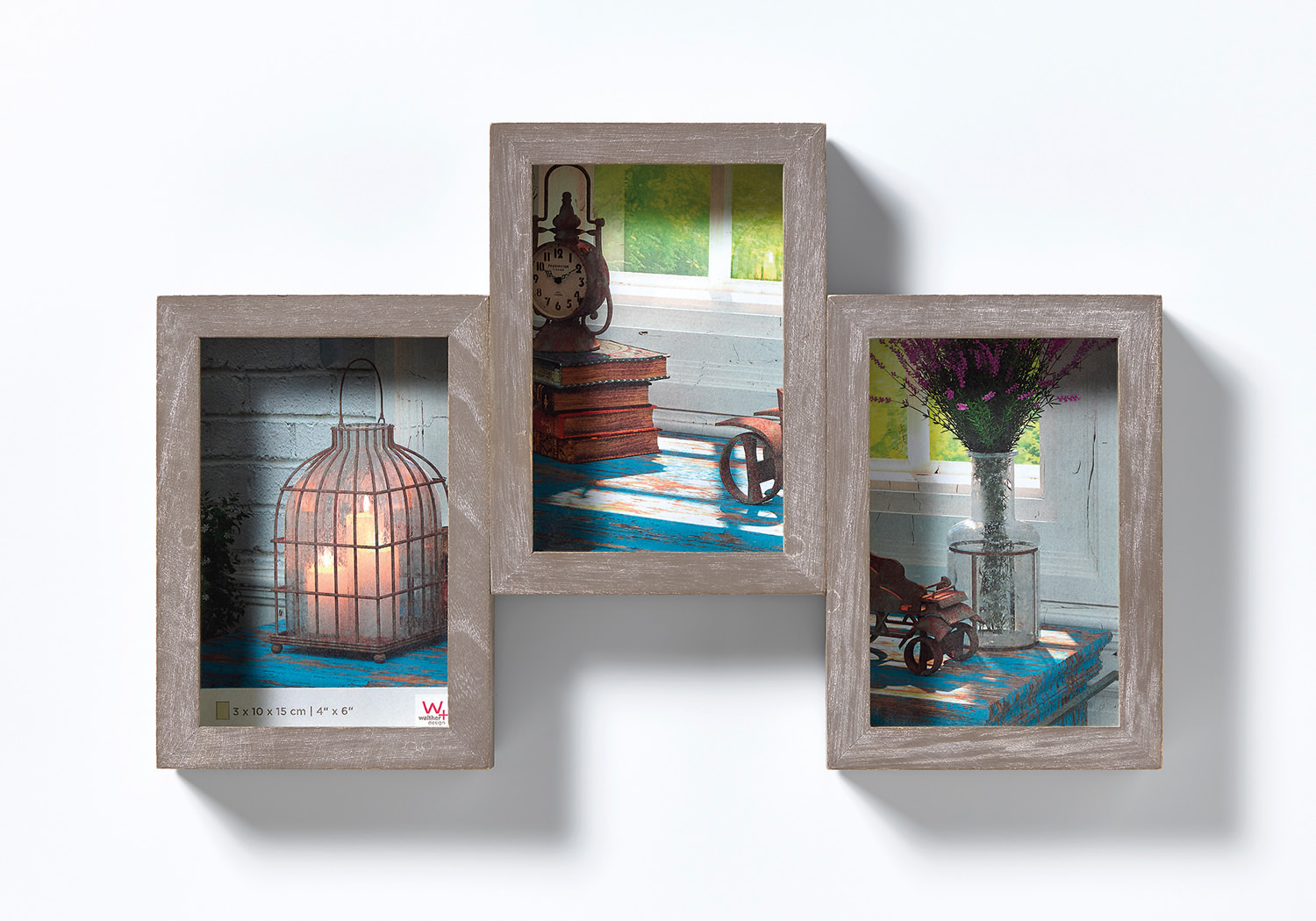 Galerierahmen Rustic für 3 Fotos - grau