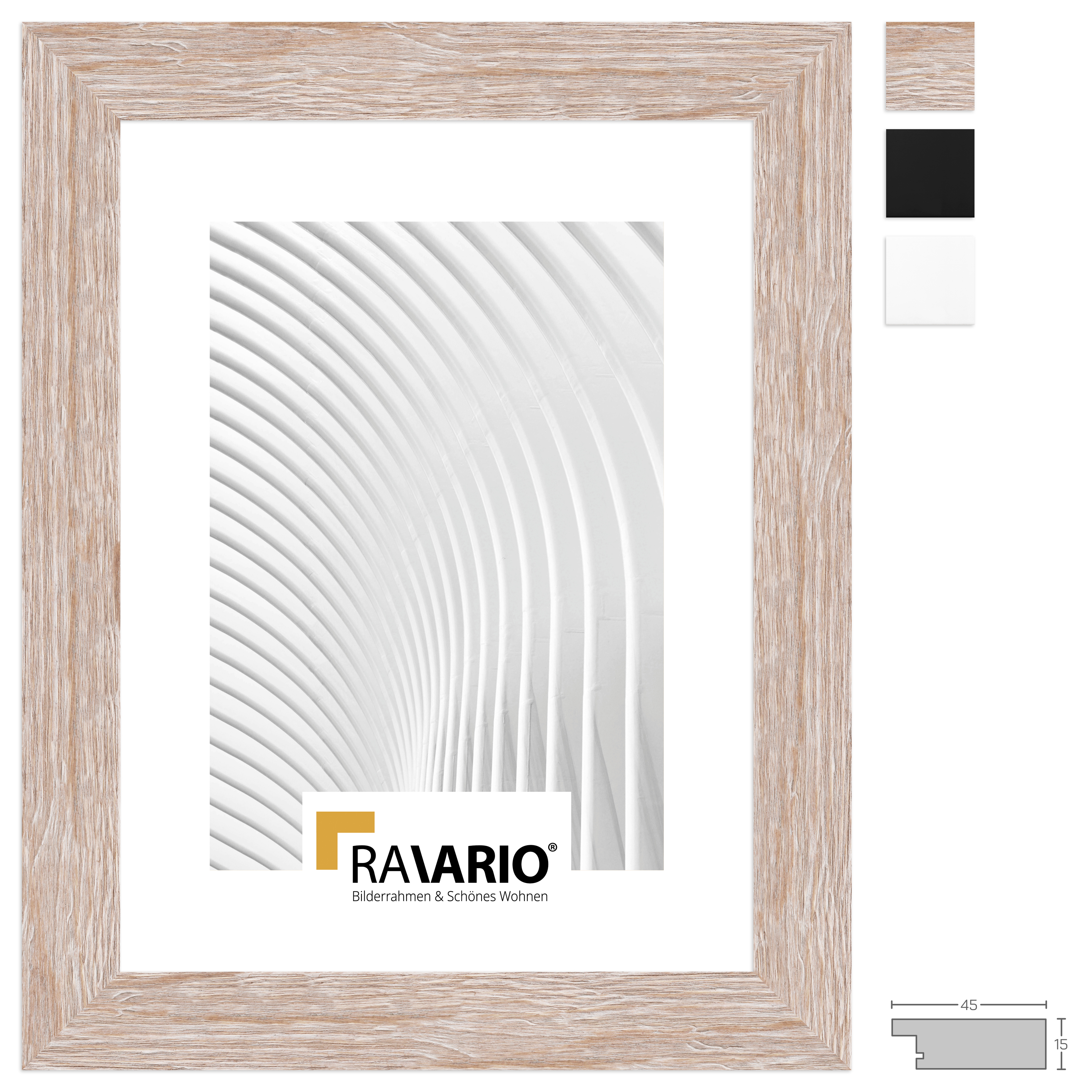 RAVARIO® Bilderrahmen RA-H380 Massivholz - Breites, geradliniges Profil