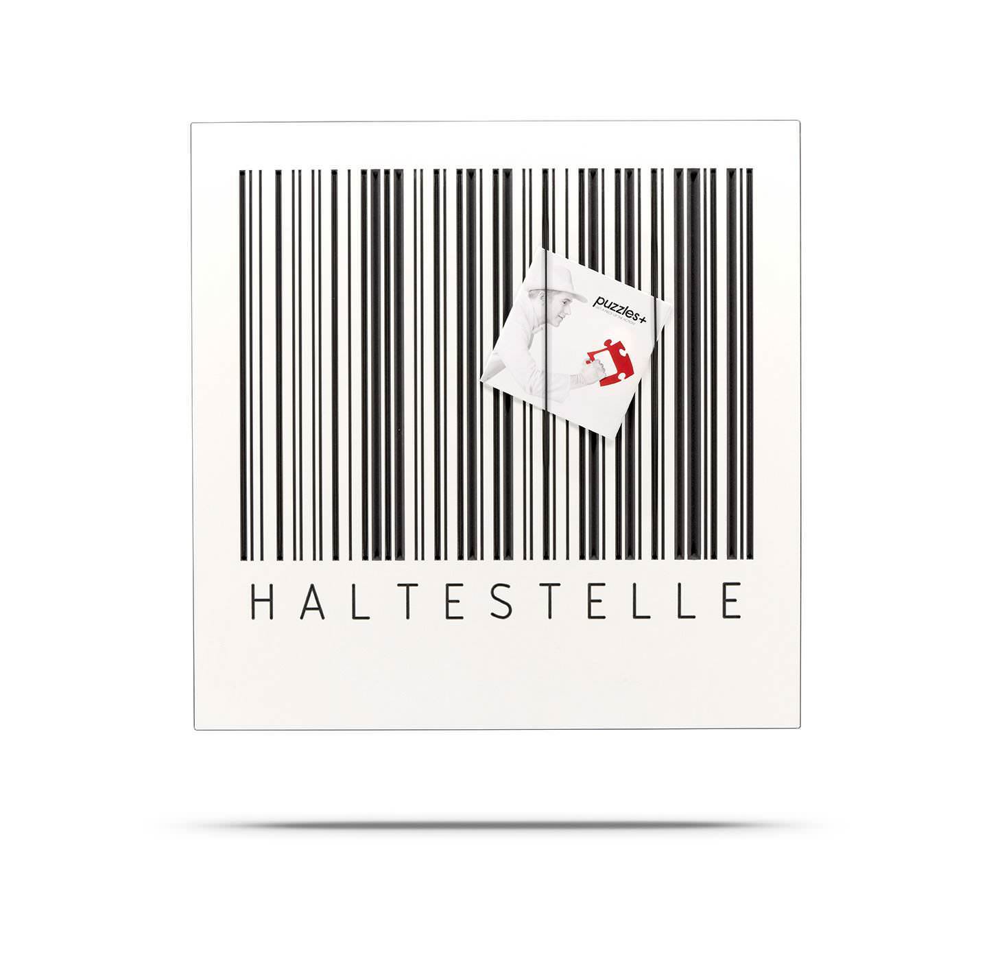 BARCODE Board - Klemmwand HALTESTELLE, MDF mit Rundgummis 50x50 cm