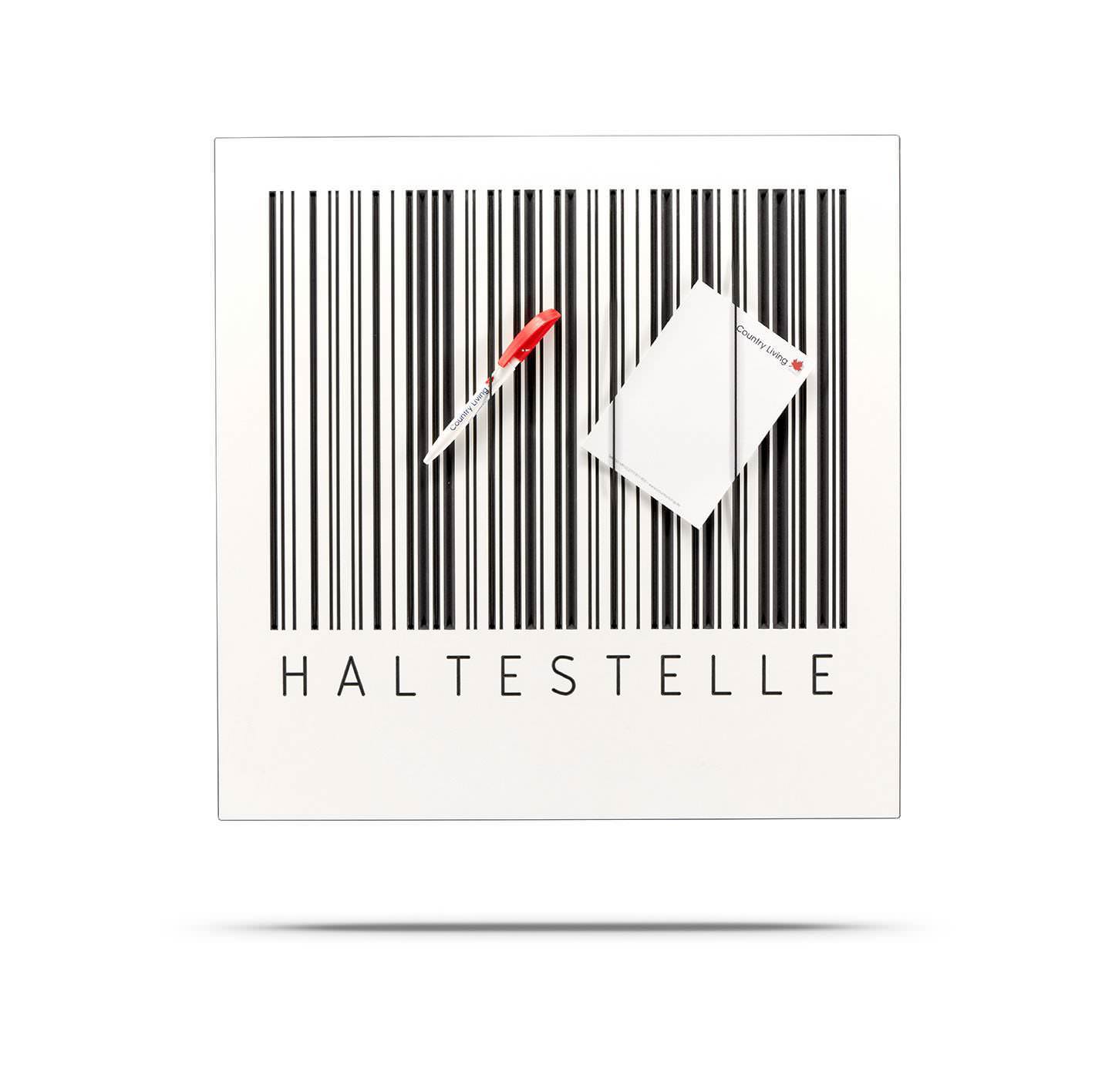 BARCODE Board - Klemmwand HALTESTELLE, MDF mit Rundgummis 50x50 cm