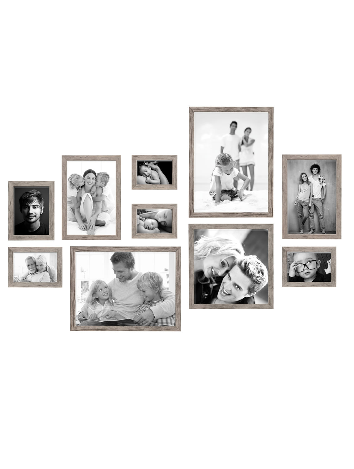 Bilderwand  für 10 Bilder in Grau-Beige