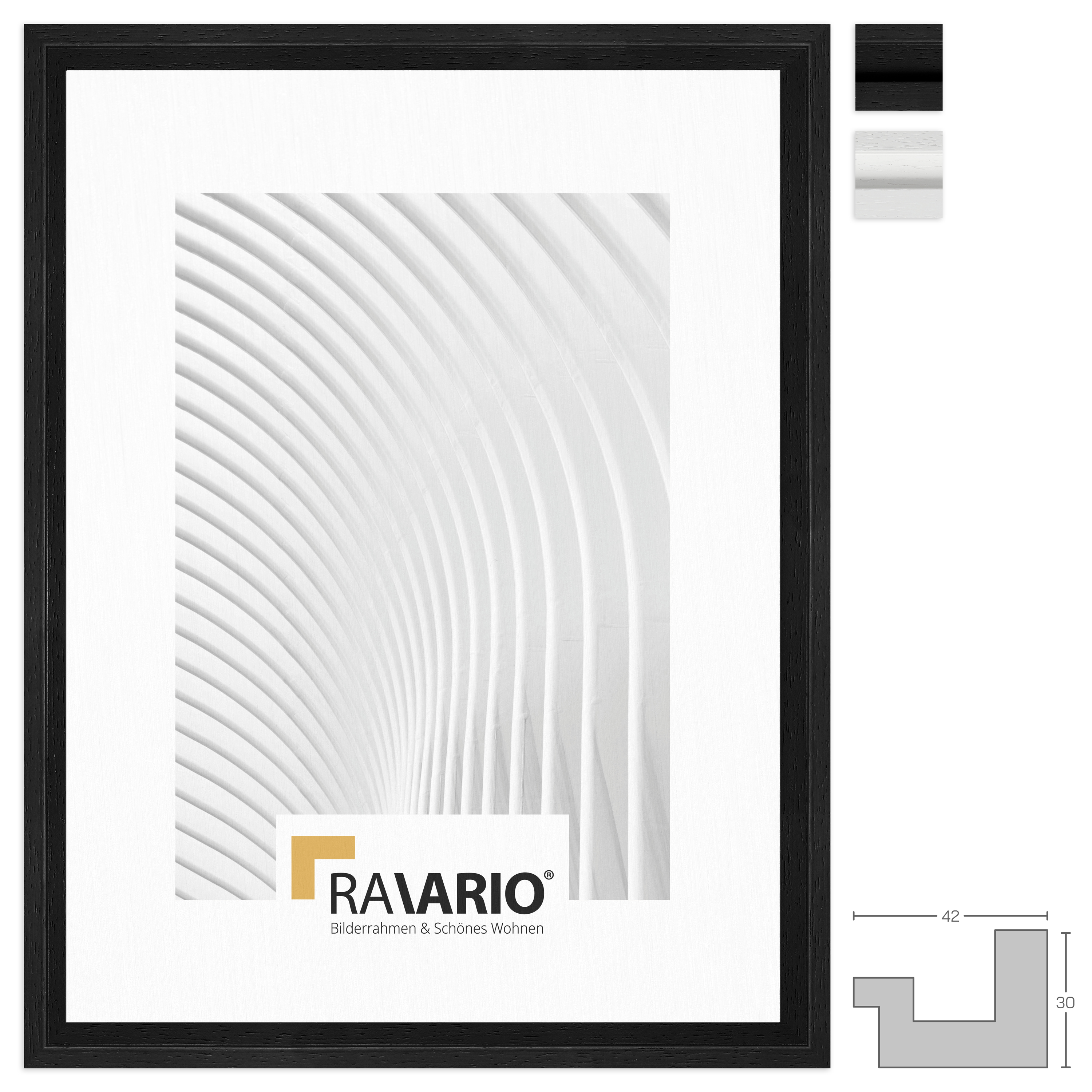 RAVARIO® Schattenfugenrahmen RA-HD01 Massivholz - Für Alu-Dibond & Acrylglas