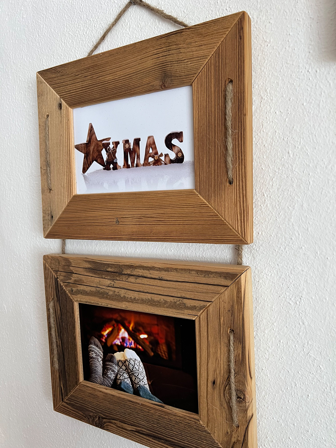 Altholz-Rahmen 2er mit Schnur / Format 18 x 24 cm - Jeder Rahmen ein Unikat