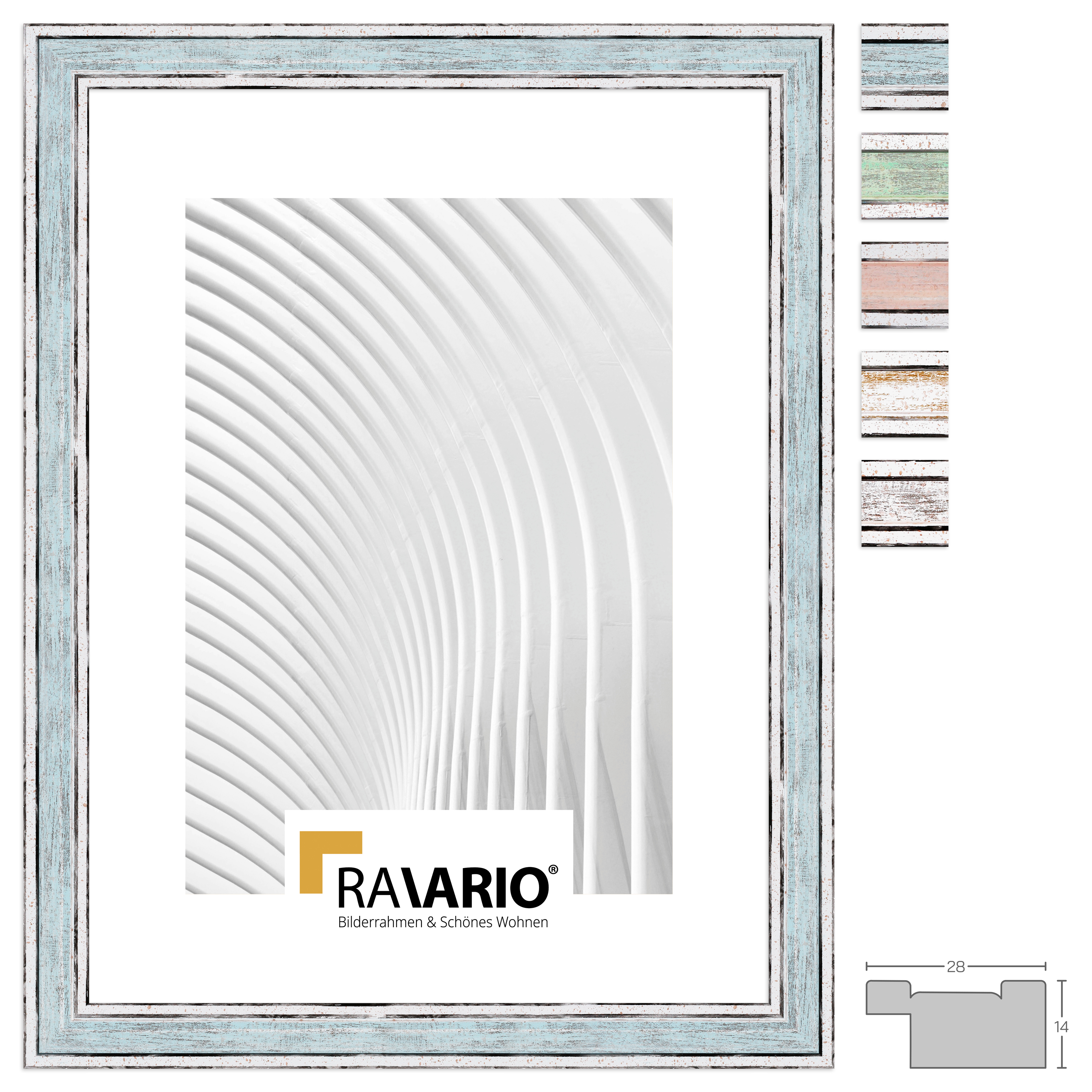RAVARIO® Bilderrahmen RA-H460 Massivholz - Vintage-Optik in 5 Farben