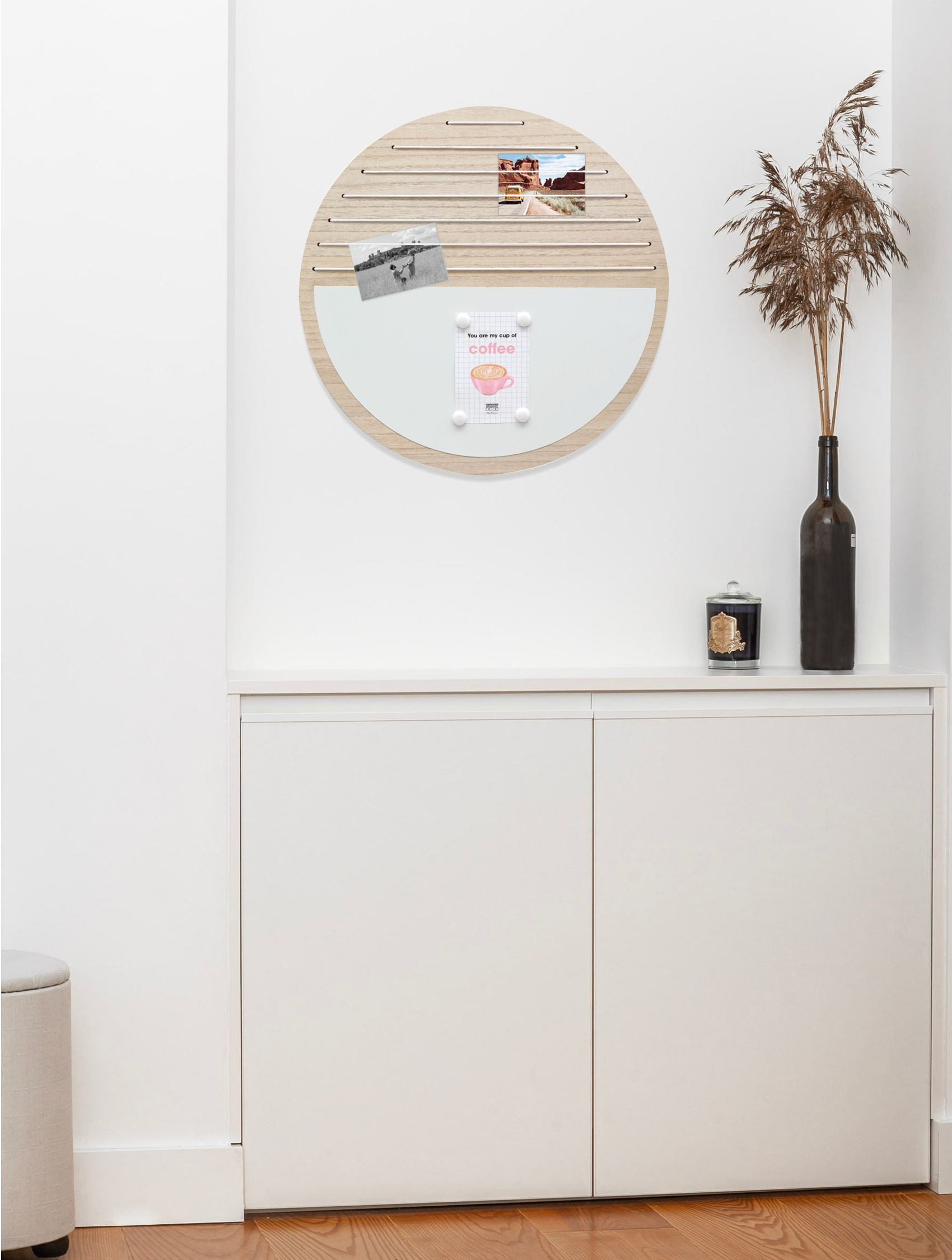 Memoboard 50 cm aus Naturholz magnetisch und rund